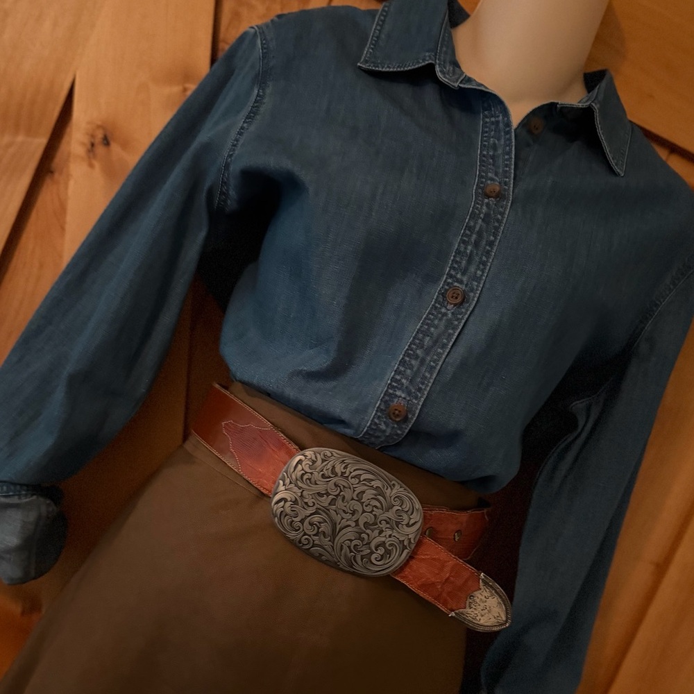 VTG Tony Lama Brown Leather & Lizard Western Belt with Silver Tip, Size 36 - Picture 10 of 13